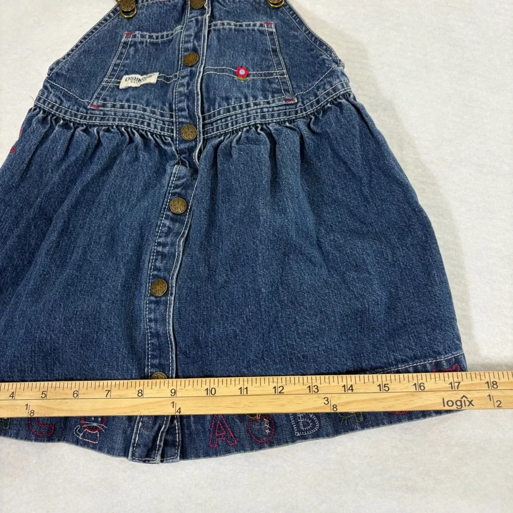 OshKosh B'gosh Kids Denim Overalls Dress ABC Embroidered Flower‎ Cute Size 2T